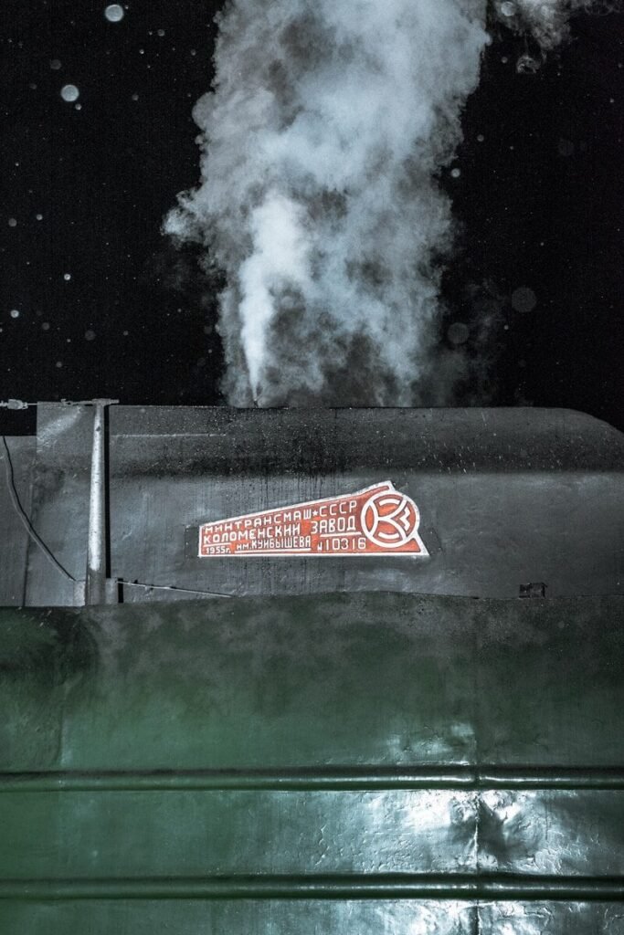 a smokestack with a sticker on the side of it
